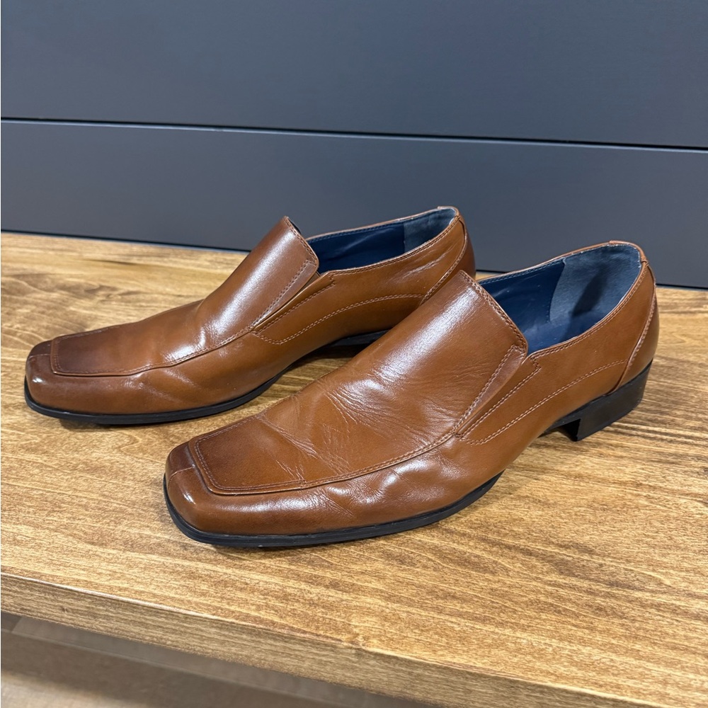 Steve Madden Men’s 11.5 Brown Leather Slip-On Dress Shoes Loafers